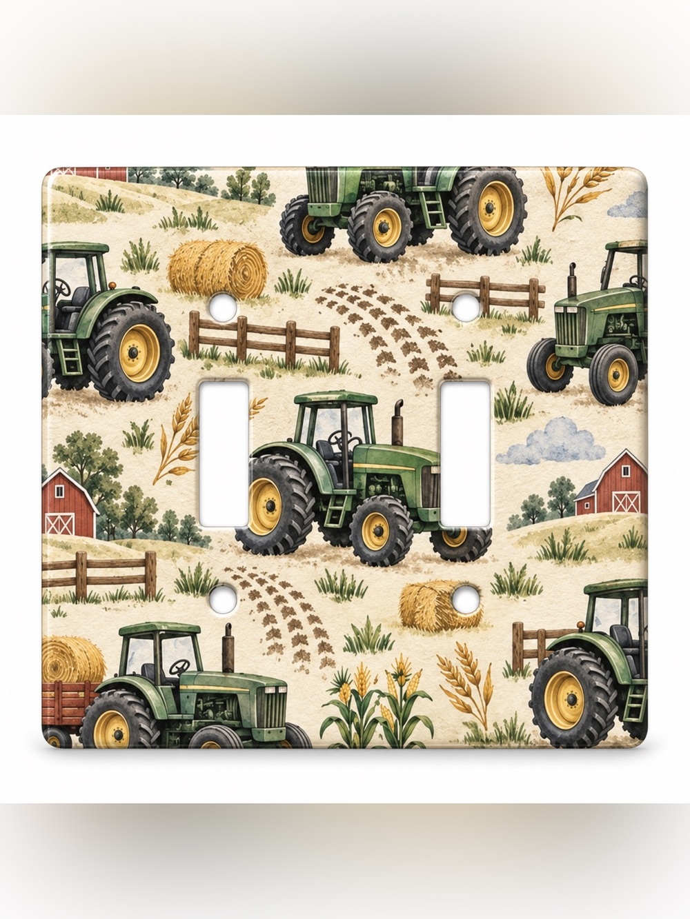 Green Tractor Double Light Switch Cover Boys Kids Room Farmhouse Wall Plate